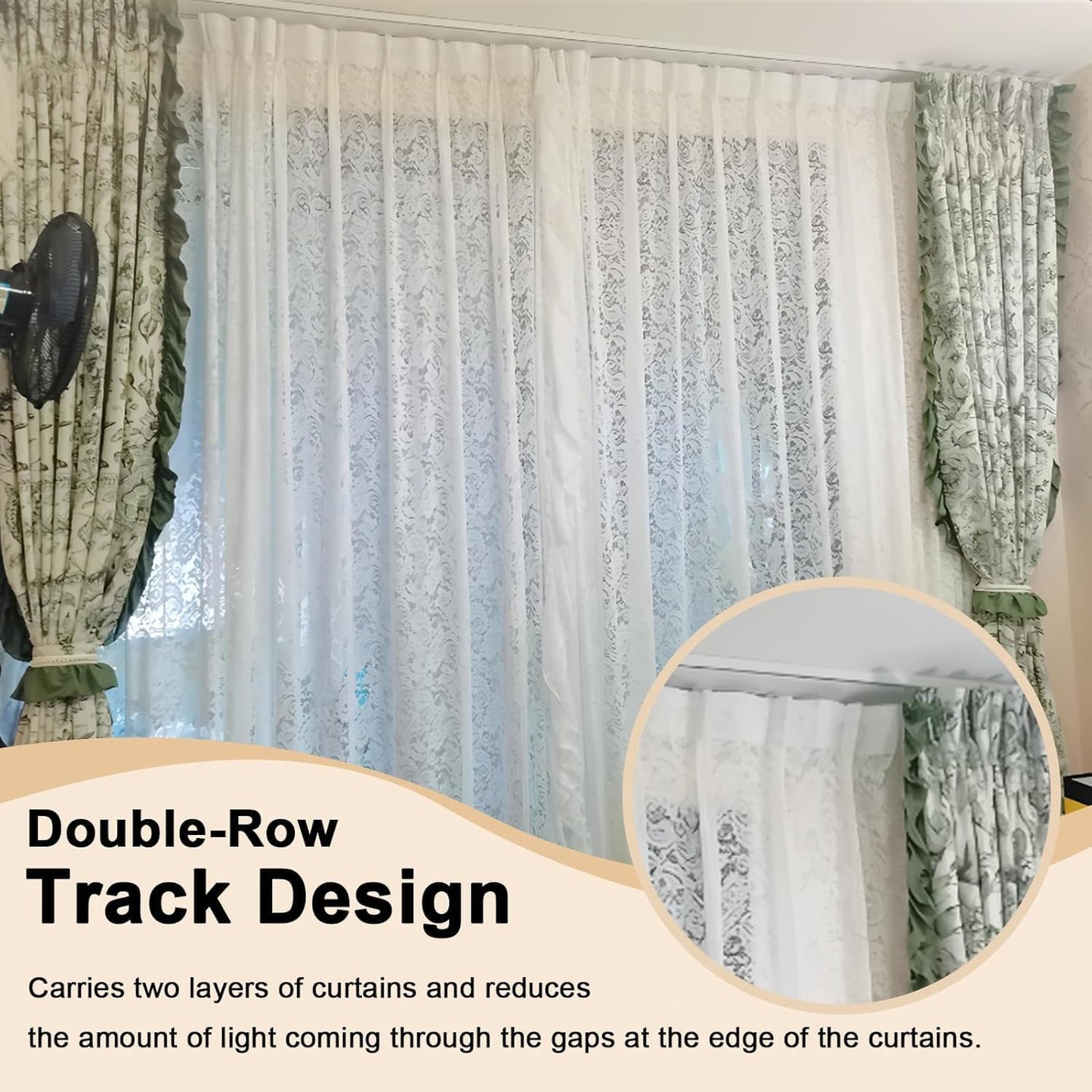 White Ceiling Mounted Curtain Track – Heavy Duty Double Track for Room Divider – Easy Install Ceiling Rail System (White-3M)