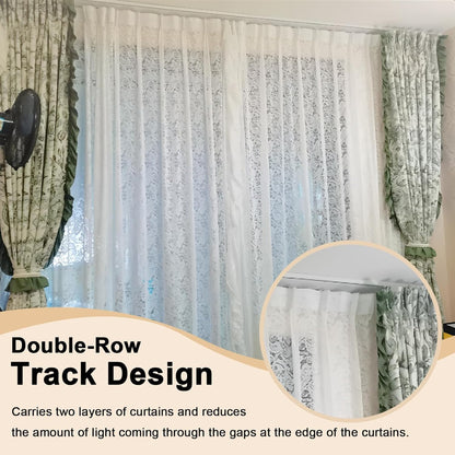 White Ceiling Mounted Curtain Track – Heavy Duty Double Track for Room Divider – Easy Install Ceiling Rail System (White-3M)