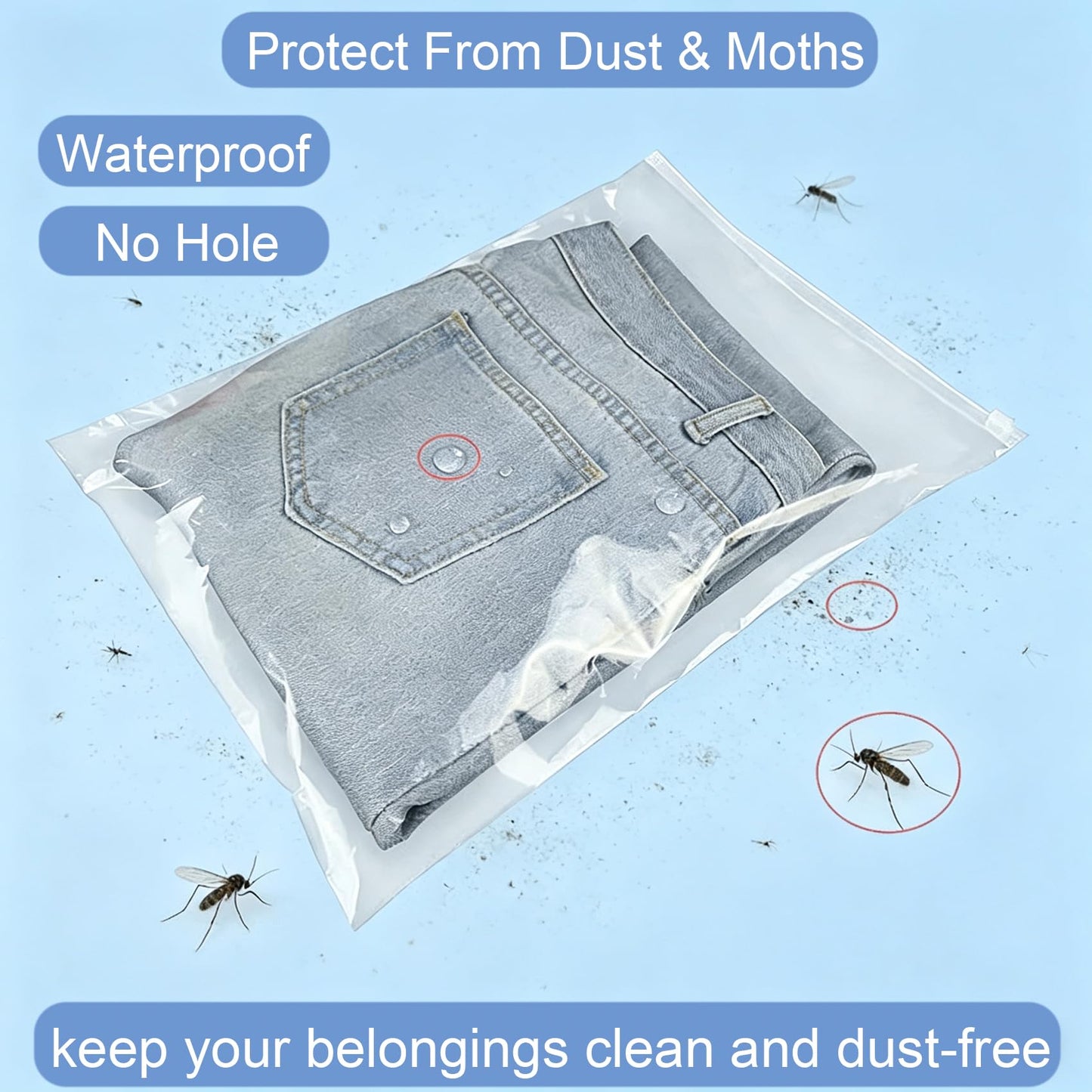 QISF 20 Pcs Large ZipLock Bags for Clothes, 40x30cm Plastic Travel Bags, Reusable Waterproof Hospital Bag Organiser Pouches for Clothes Shoes