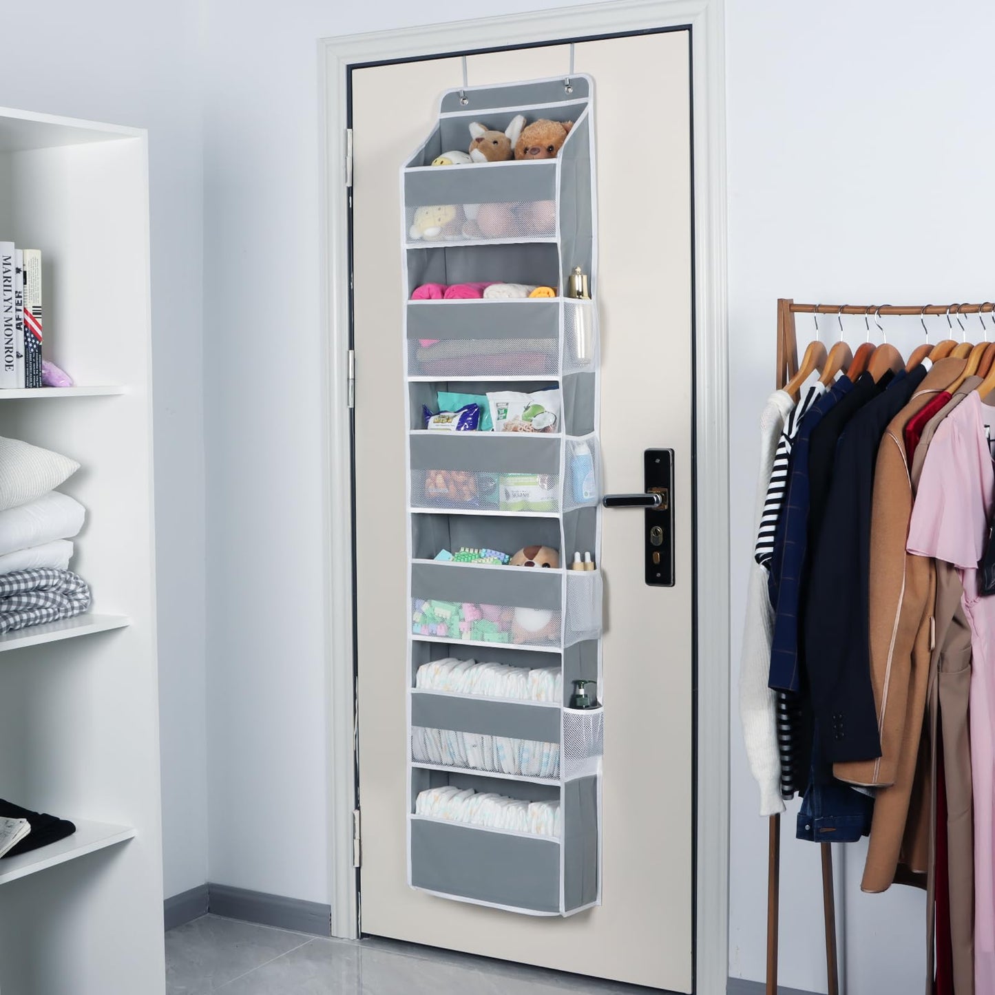 Univivi Over The Door Organiser, 6-Shelf Back of Door Storage, Grey