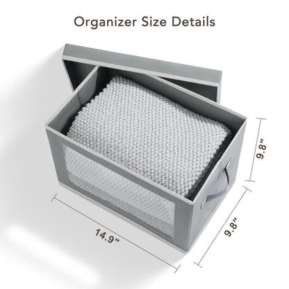DIMJ 4 Pack Foldable Storage Boxes with Lids, Collapsible Storage Bins with Transparent Window, Fabric Storage Basket with Handle