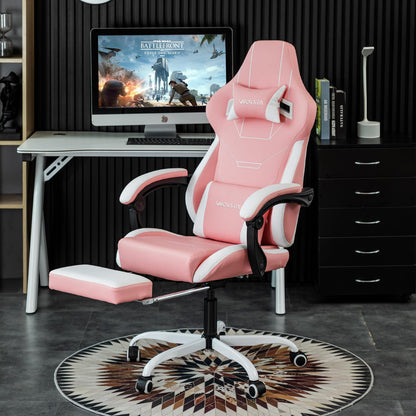 WOTSTA Gaming Chair, Ergonomic Gaming Chair, Computer Chairs with Headrest and Lumbar, Height Adjustable Rotating PC Chairs, Pink White