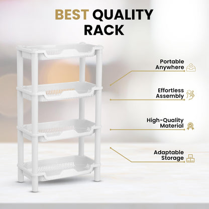 Qualiware 4 Tier Corner Shower Caddy Organiser Standing Shelf Rack Rustproof Corner Shelves for Bathroom Storage, Bath Accessories, Shower Pan