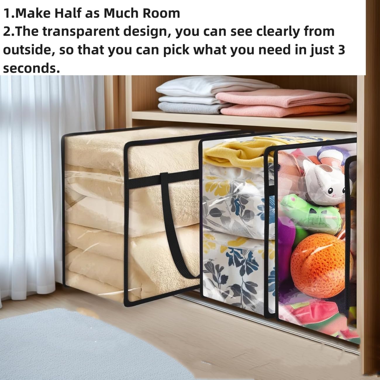 2 Pack Clear Storage Bags for Comforter, Clothes & Bedding, Vinyl Foldable Moving Bags with Zipper and Handle, Closet Organizer and Under-Bed Storage