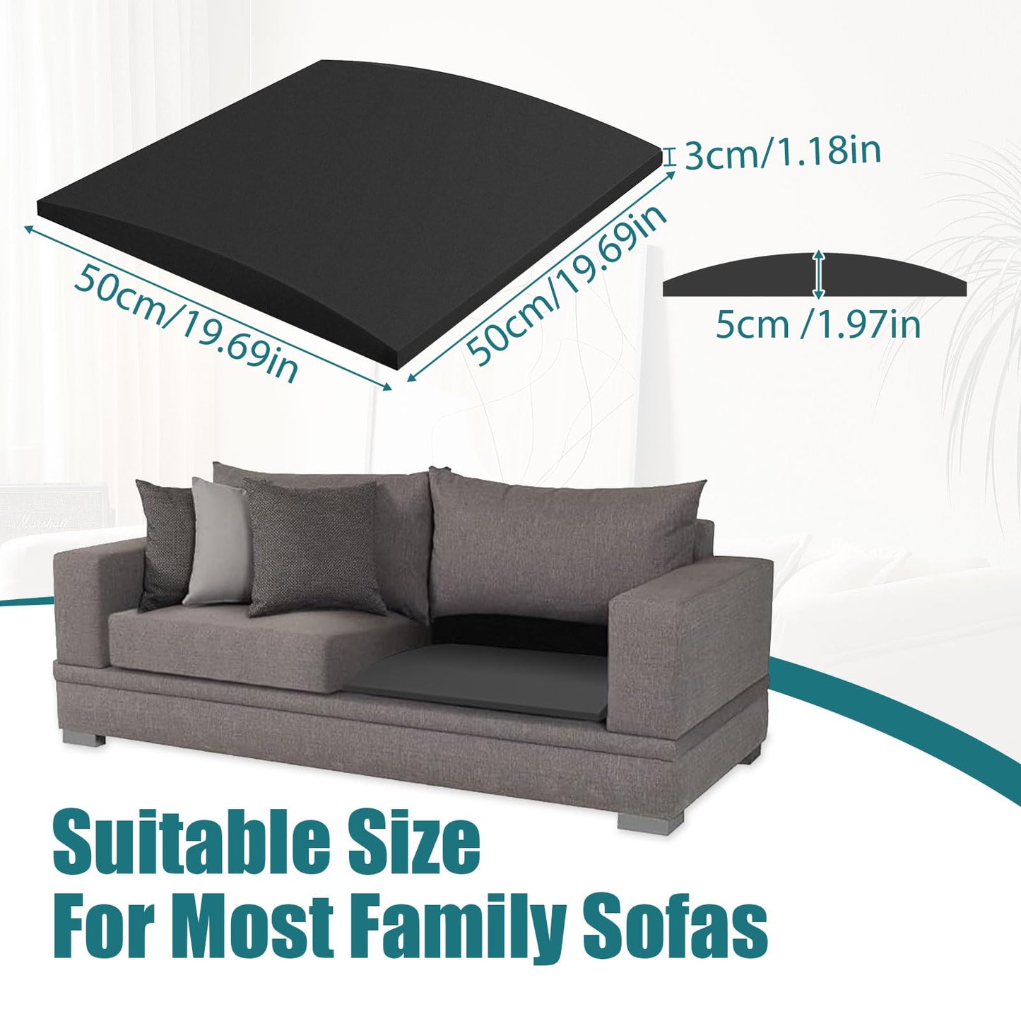 TUAKIMCE 2Pack Sofa Cushion Support for Sagging Seats, 50x 50x 5cm High-Density Foam Sofa Seat Cushions, Curved Furniture Support Pad for Sag Repair