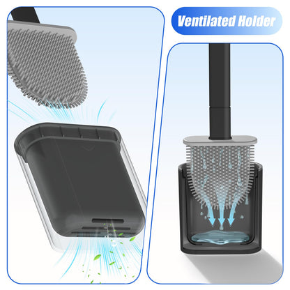 Toilet Brush, 1 Pack Bathroom Silicone Toilet Brushes and Holder Sets with No-Slip Long Plastic Handle and Soft Flexible Bristles