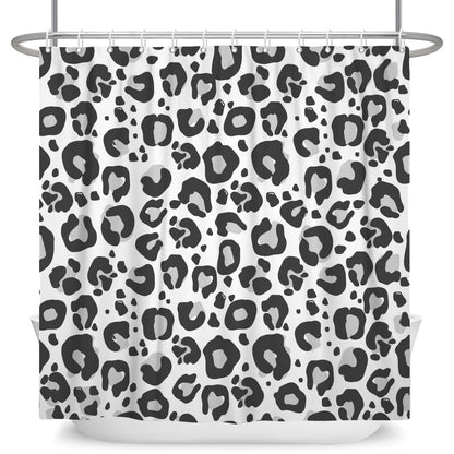 Bovlleetd 60x72inch Black and White Shower Curtain Leopard Print Pattern Black White Bath Shower Curtain Polyester Waterproof Bathroom Set with Hook