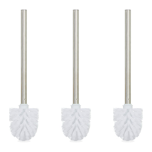 Relaxdays Toilet Brushes, Set of 3, Replacement, Removable Head, Stainless Steel Handle, H x diam. 35 x 8 cm, White