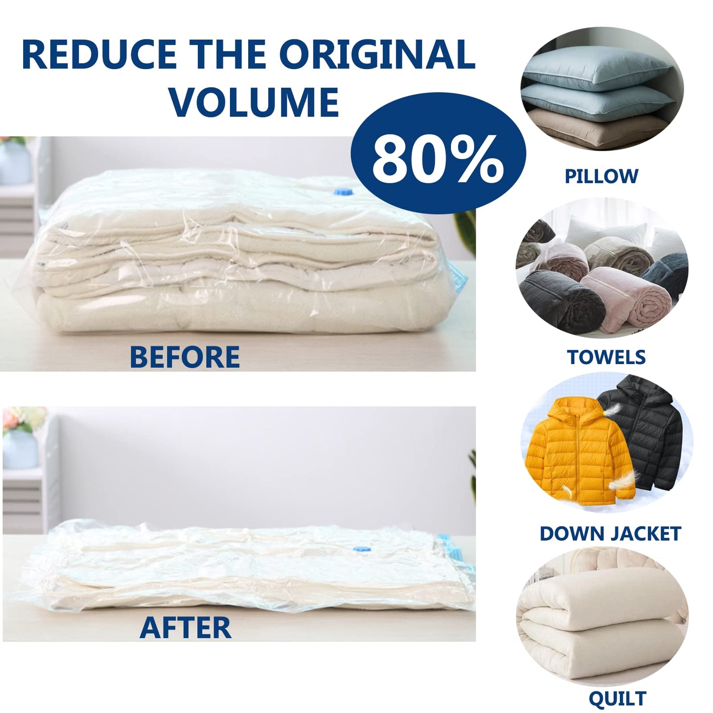 Vacuum Storage Bags for Clothes - 6 Pack(2 Jumbo + 2 Large Medium) Reusable Sealer with Double Zip Seal Travel Space Saver Duvets, Bedding, Quilts