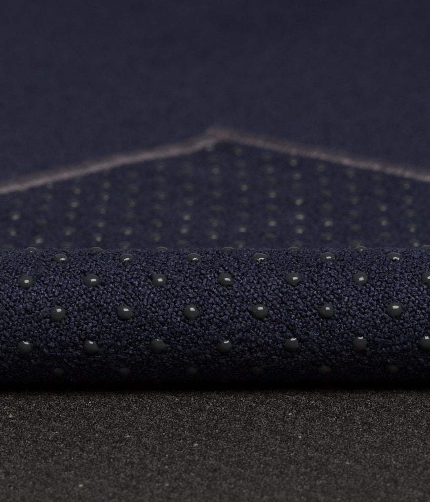 Manduka Yogitoes Yoga Towel ? Rubber Grip Dots Non-Slip Bottom, Quick Dry Fitness Towel for Hot Yoga, Pilates, Exercise - 79 Inch, Midnight