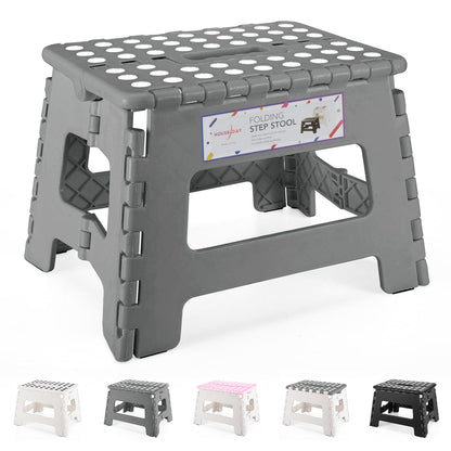 HOUSE DAY Folding Step Stool 9 Inch with Anti-Pinch Design & Carry Handle