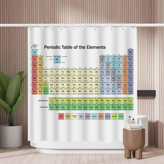 Woutay Shower Curtain Water Repellant Fabric Chemical Element Table,Mould Proof Resistant,Polyester,with 12 Plastic Hooks