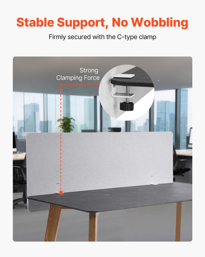 VEVOR Desk Divider Privacy Panel, 1524 x 610 mm Clamp-on Office Desk Partition, PET Cubicle Partition Panel