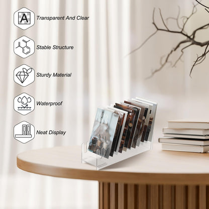PATIKIL 1Pack 12-Tier Clear Greeting Card Display Stand, Acrylic Sticker Display Stand Portable Postcard Rack Holder Organizer for Envelopes Photo