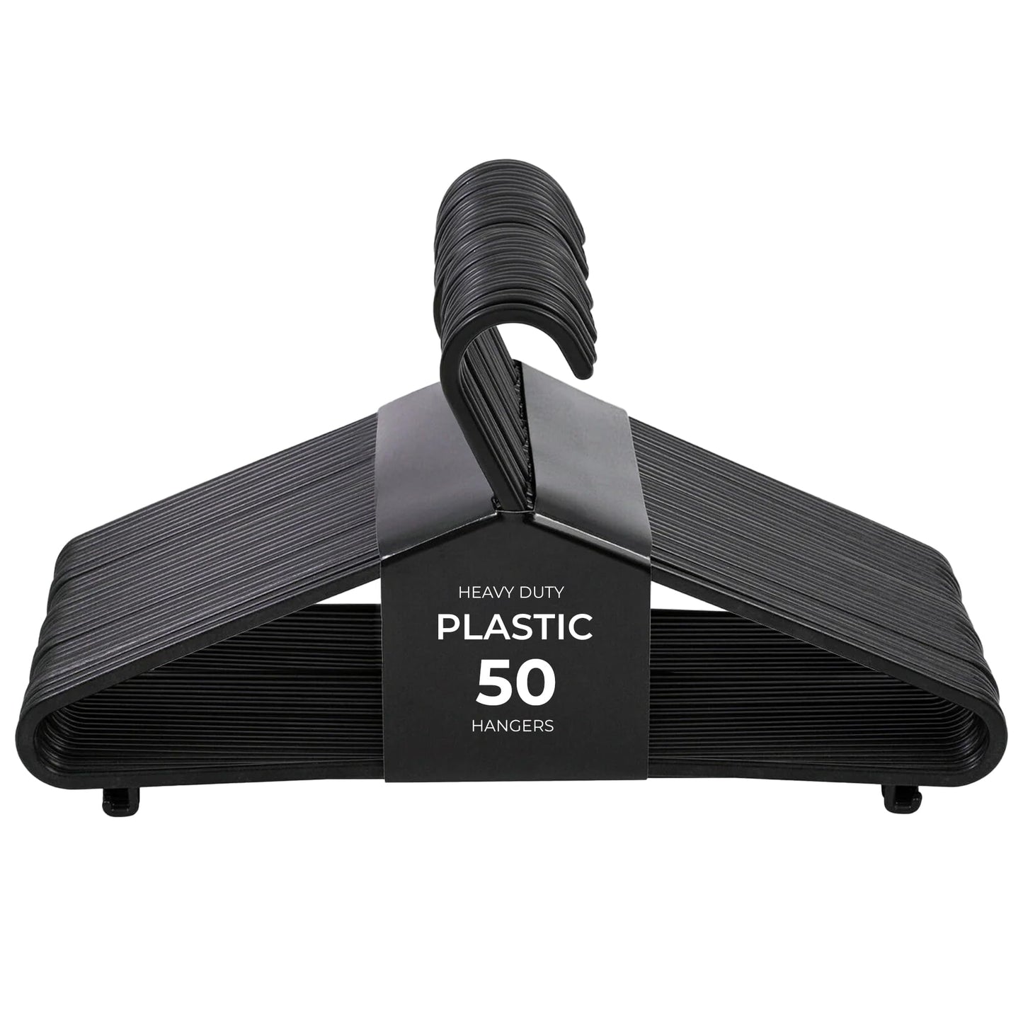 Roe Tenpo Coat Hangers, 50 Pack, Black | Adult Plastic Clothes Hangers for Clothes | Durable & Lightweight | Non-Slip, Space-Saving Design for Shirts