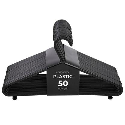 Roe Tenpo Coat Hangers, 50 Pack, Black | Adult Plastic Clothes Hangers for Clothes | Durable & Lightweight | Non-Slip, Space-Saving Design for Shirts