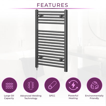 Newark Anthracite Electric Heated Towel Rail Wall Mounted Slim Ladder Design Bathroom Radiator - 770mm x 500mm