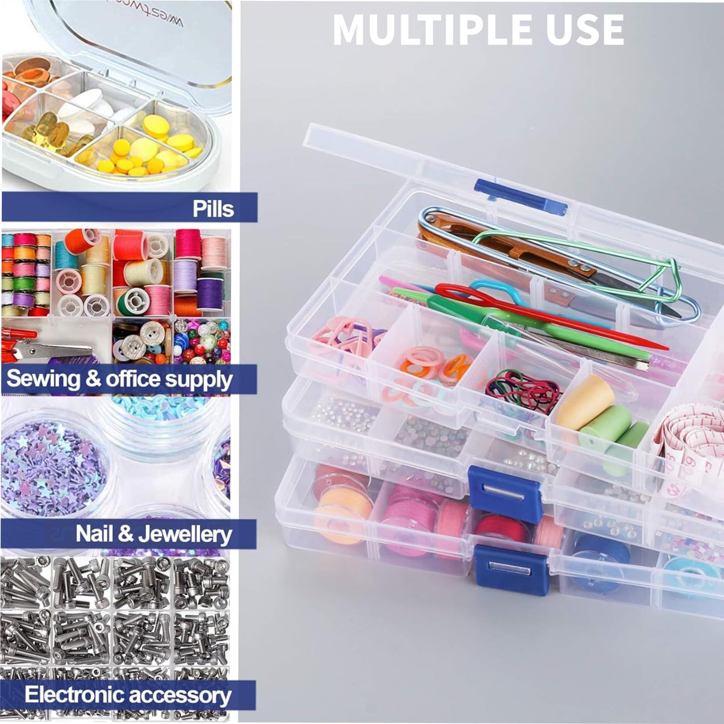 YCZARD 15 Grids Small Jewelry Storage Box Clear Plastic Compartment Bead Storage Box Jewelry Organizer Diamond Art Painting Accessories Container