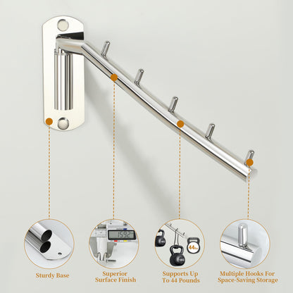 Mooche 2Pcs Wall Mounted Coat Rack Chrome, Swivel Clothes Rail, 27CM