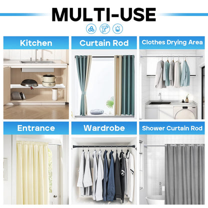Shower Curtain Rail 70-130cm Extendable Curtain Poles 2pcs, Shower Curtain Pole Silver Tension Rods for Curtains Stainless Steel Tension Rod Shower