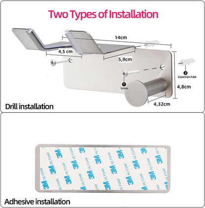 Hair Dryer Holder, Hairdryer Holder Wall Mounted for Bathroom, Stainless Steel Hairdryer Holder Station Adhesive or Drilling Installation