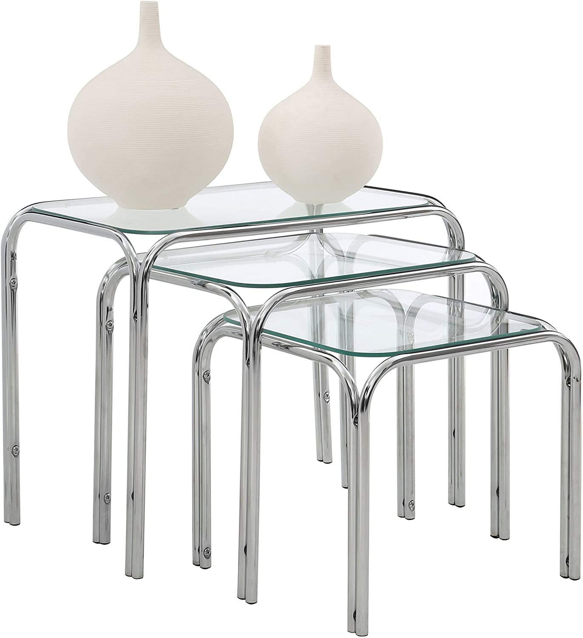 ASPECT Lisbon SETOF 3 Nesting Side END Tables, Chrome, L 46x30x39, M 36.5x30x34, S 31.5x30x29(H) cm, B012HJM8NI