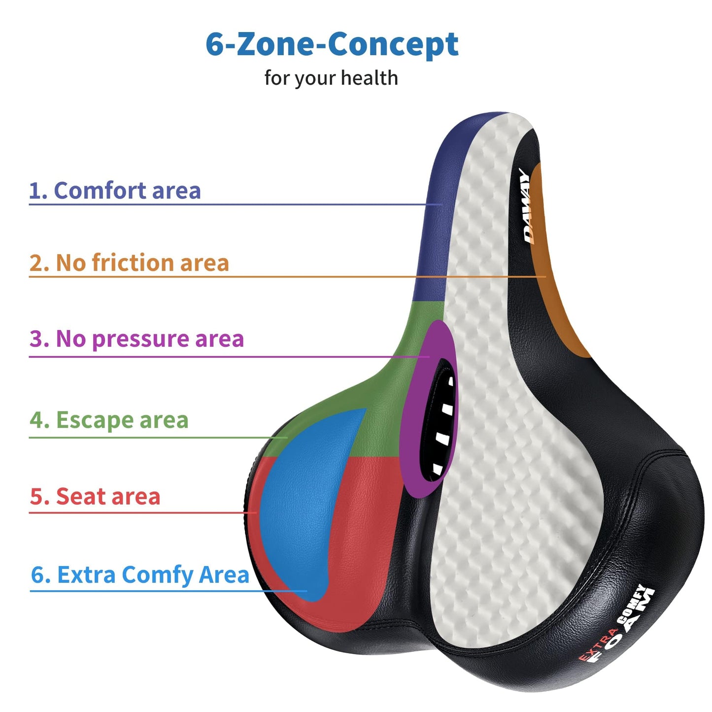 DAWAY C50 Extra Wide Bike Seat - Oversized Comfort Foam Bicycle Saddle for Men, Women & Seniors, Fit for Peloton, Cruiser, Mountain, Road Bikes,