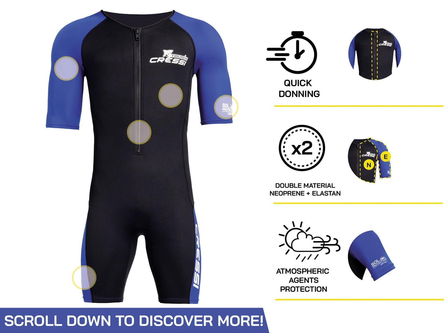 Cressi Mens Tiburon Man Monopiece 2 Mm Shorty Wetsuit, Black / Blue, S EU