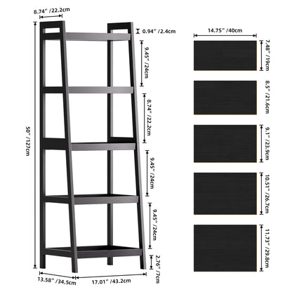 SMIBUY Bamboo Ladder Bookcase, Bathroom Storage Rack Organizer, 4 Tier and 5 Tier Freestanding Plant Display Stand Space Saver Shelves for Bedroom