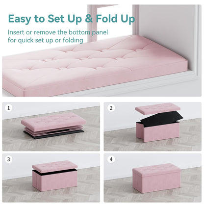 BRIAN & DANY Ottoman Storage Box Velvet Foldable Storage Ottoman Bench with Lid for Living Room, 80 x 40 x 40 cm, Pink