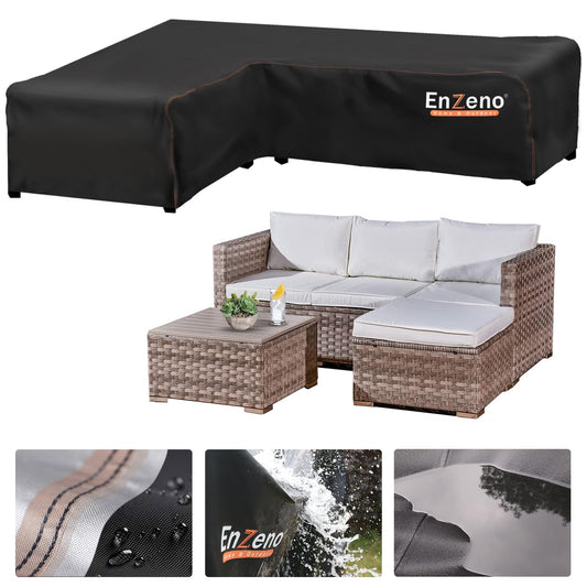 Enzeno Garden Furniture Covers waterproof, 420D Oxford Fabric l shaped outdoor sofa cover, Rattan Corner Sofa Cover with Waterproof Tape