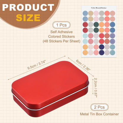sourcing map 2Pcs Metal Tin Box Container, 3.7x2.4x0.9 Rectangular Empty Box with Self Adhesive Colored Stickers