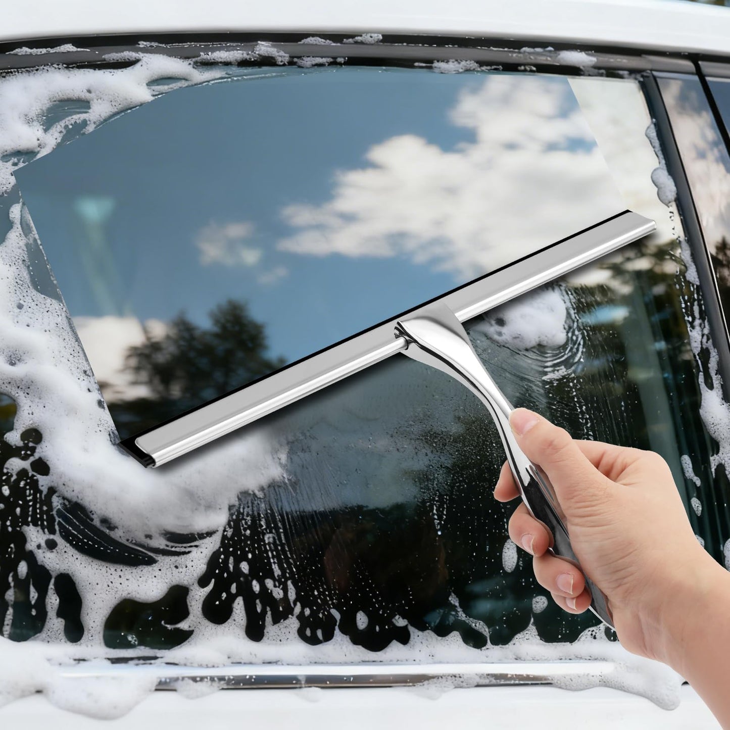 wlich Shower Squeegee, 12 Inch Stainless Steel Window Squeegee with 1 Hook