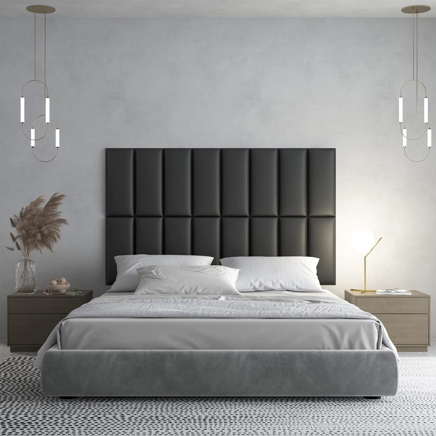 Art3d 4-Pack Peel and Stick Upholstered Headboard, 9.84 x 23.62 in, Black