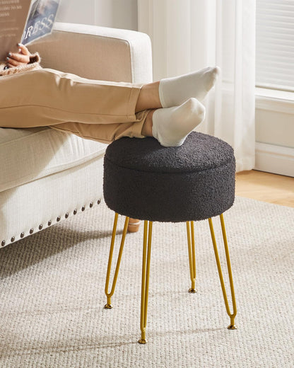IBUYKE Makeup Vanity Stool, Teddy Velvet Storage Ottoman, Black WBD010B