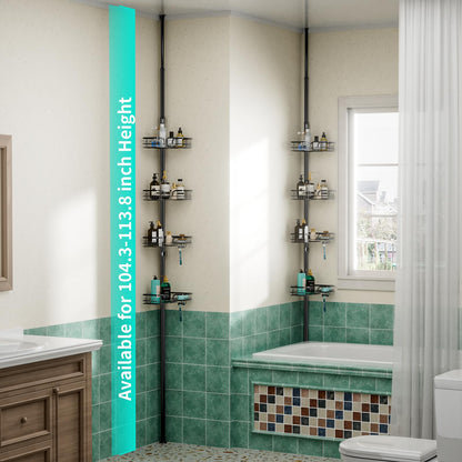 HapiRm Telescopic Shower Caddy - Bathroom Corner Shower Caddy with 4 Tier & 22 hooks, No Drilling Adjustable Storage Organiser, Rustproof Shower Shelf