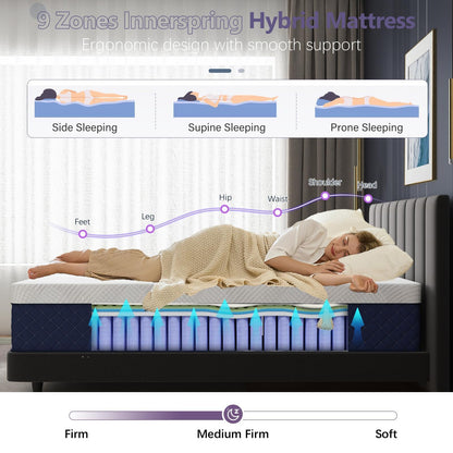 Bednew European Small Single Mattress, Medium Firm, 12 Inch Innerspring Hybrid Mattress with Breathable Foam and Pocket Spring For Cool Comfort Sleep