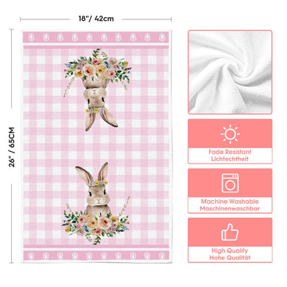 Artoid Mode Pink Buffalo Plaid Flowers Rabbit Happy Easter Kitchen Towels Dish Towels, 42x65 cm Spring Polyester Decoration Hand Towels Set of 2