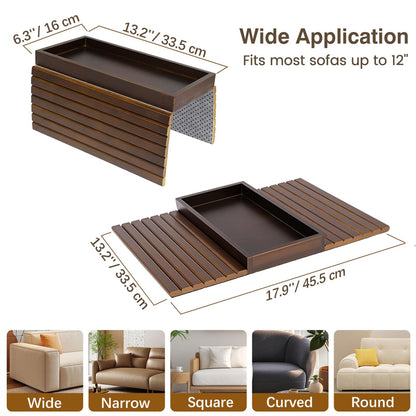 Kssiaz Bamboo Sofa Arm Tray, Foldable Couch Tray Table, Non-Slip, Brown