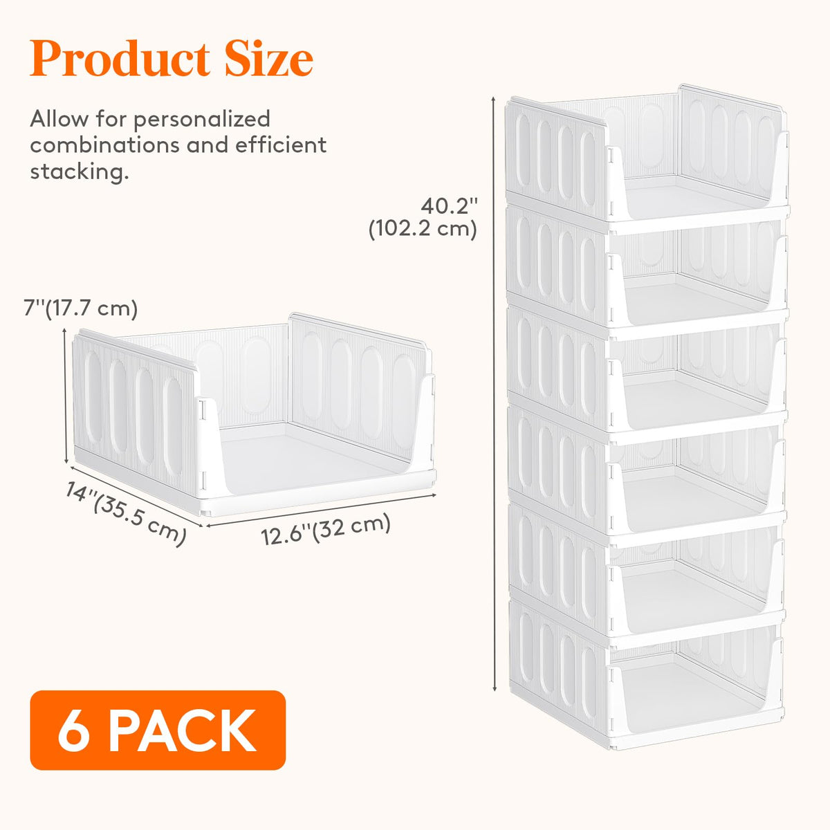Lifewit 6 Pack Stackable Wardrobe Storage Organiser Hat Boxes 35.5 cm Depth