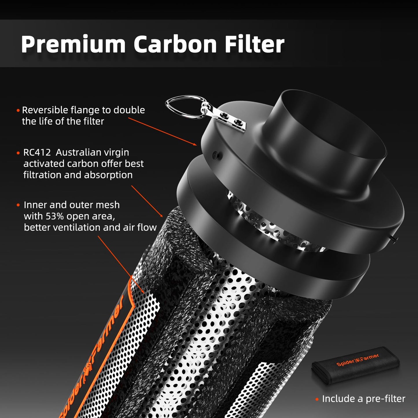 SPIDER FARMER 6 Inch Carbon Filter for Grow Tent, Air Carbon Filter with Premium Australia Virgin Charcoal for Grow Tent Fan, Grow Tents, Air