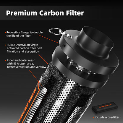 SPIDER FARMER 6 Inch Carbon Filter for Grow Tent, Air Carbon Filter with Premium Australia Virgin Charcoal for Grow Tent Fan, Grow Tents, Air