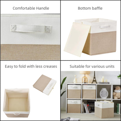 SOCOHOME Cube Storage Boxes,33x33x33cm Foldable Fabric Storage Basket for Toys Clothes Shelf Nursery Closet(Light Khaki/Creamy White, Set of 3)