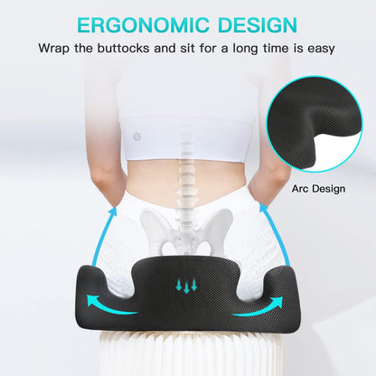 Benazcap Memory Seat Cushion for Office Chair Sciatica & Back Pain Relief Memory Foam Firm Coccyx Pad for Car, Wheelchair, Gaming chair and Desk