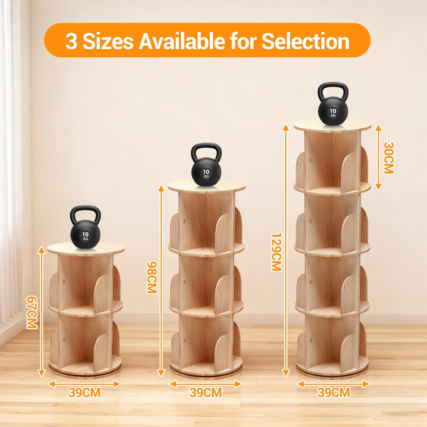 Lidzopas 360° Rotating Bookcase, Solid Wood Standing Shelf, Floor Standing Bookcase, Multifunctional Bookcase, Storage Shelf for Children, Adults