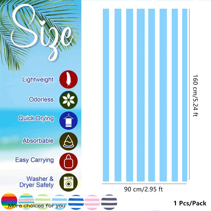 Large Microfibre Beach Towel for Adult,160x90cm Double Side Sand Free Beach Towel,Blue Striped Lightweight Quick Dry Travel Swim Towel with