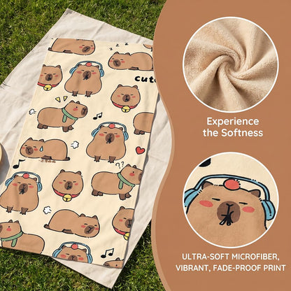 Capybara Microfiber Beach Towel Sand Free Absorbent Extra Large Travel Towels for Adults Kids Microfibre Towels for Adults with Drawstring Bag 2in1