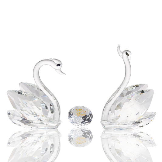 2 Pcs Clear Crystal Swans Collectible Figurine 35th Wedding Anniversary Romantic Gifts for Wife Couples, Glass Double Swans 35 Years Marriage Wedding