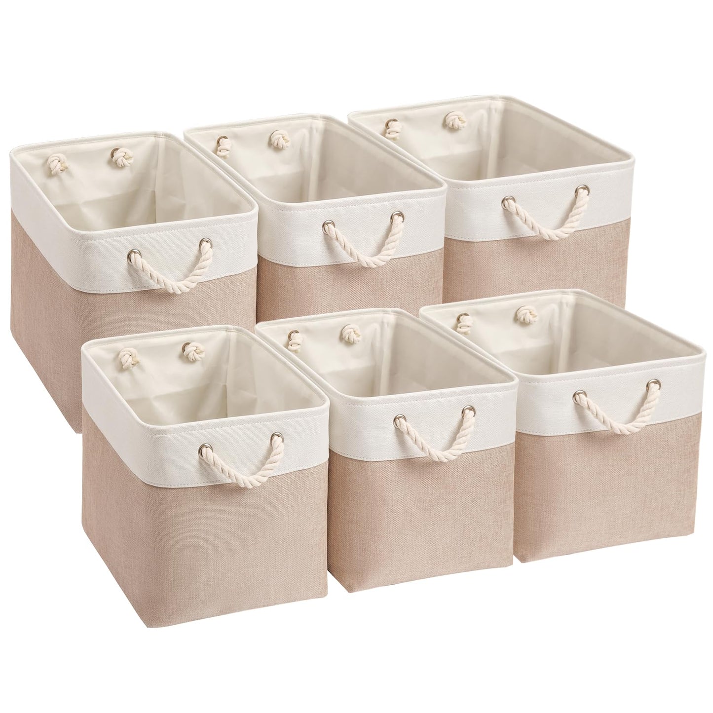 Mangata Canvas Storage Boxes, 33cm Cube Storage Bins Set of 6, Fabric Baskets with Cotton Rope Handle for Organizing Clothes Nursery Home