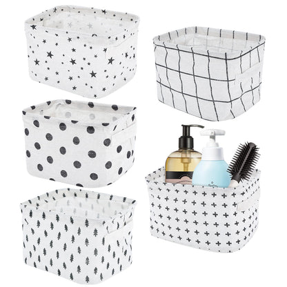 Haocjanc 5 Pack Small Fabric Storage Baskets, Collapsible Square Bathroom Storage Baskets, Waterproof Basket Organizer with Handles